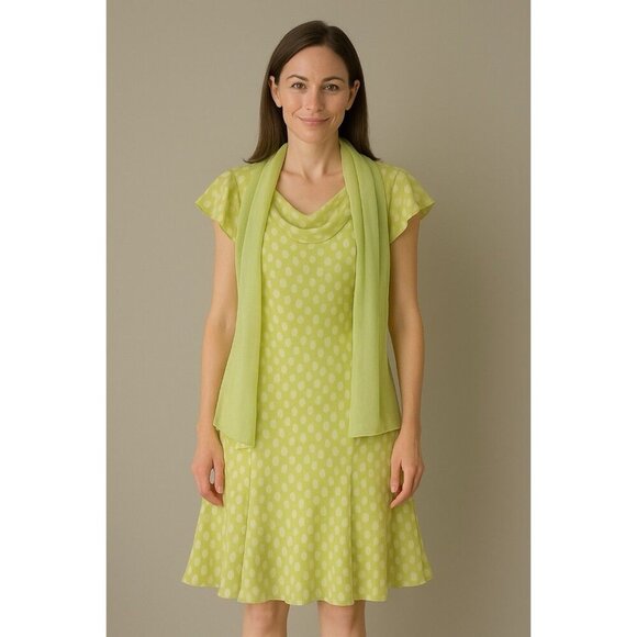 90s Vintage 100% Silk Polka Dot Dress Pastel Green Sheer Papell Boutique Petite - Picture 1 of 16